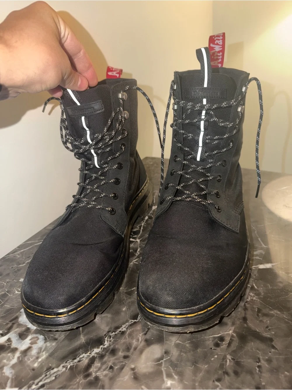 LIMITED EDITION - HERSCHELxDr Martens Black Canvas Boots Yellow Stitching. MINT